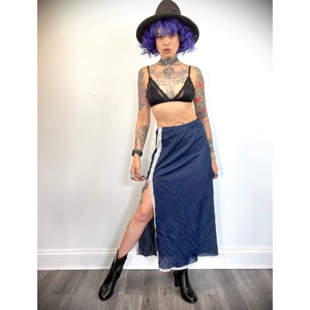 Formfit Rogers navy blue vintage slit slip skirt